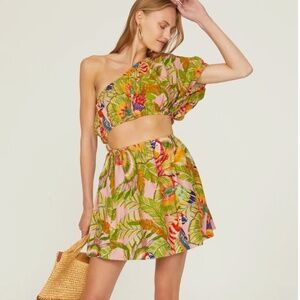 Farm Rio Macaw Leaves Mini Dress